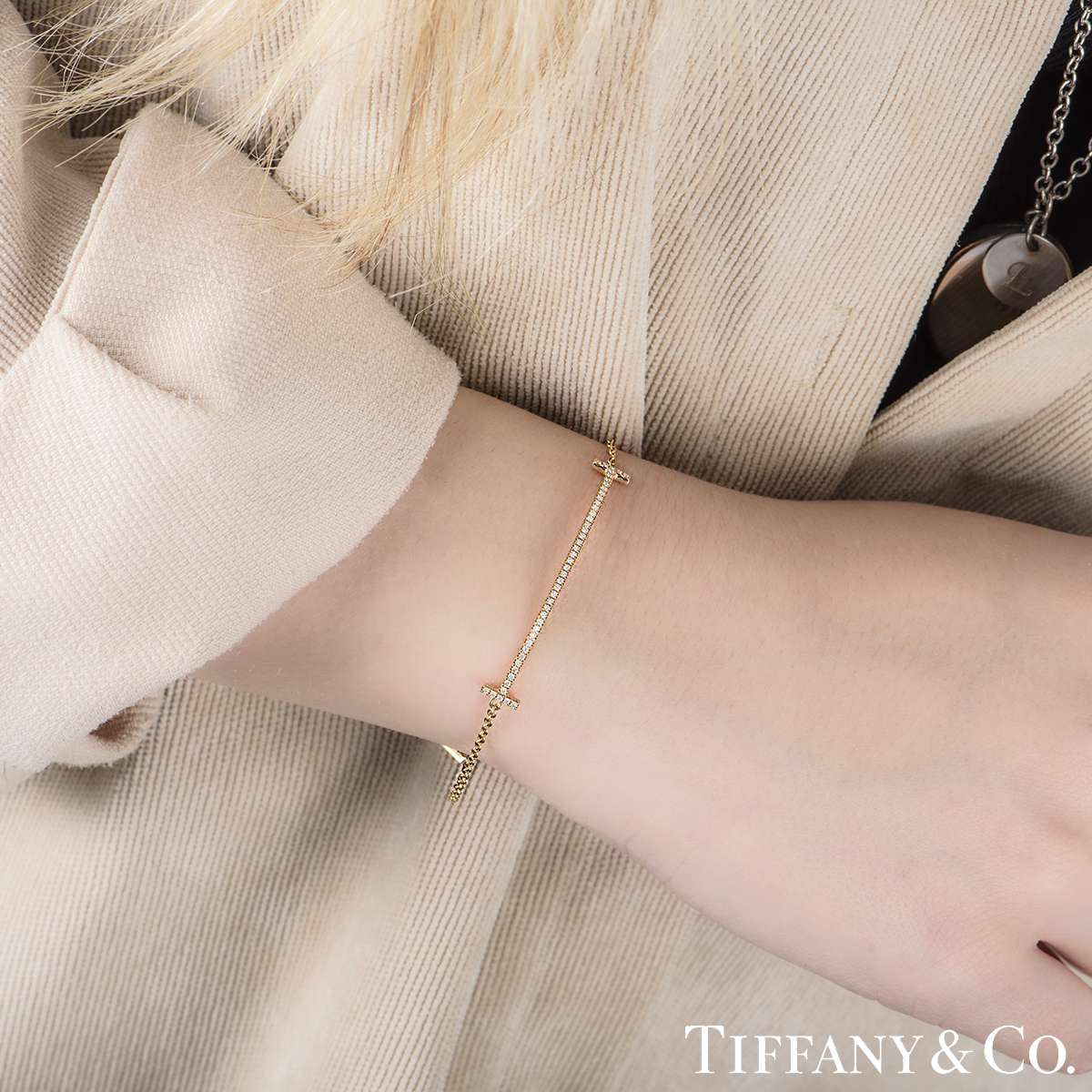 Tiffany T Diamond Double Chain Bracelet in 18K Rose Gold, Large